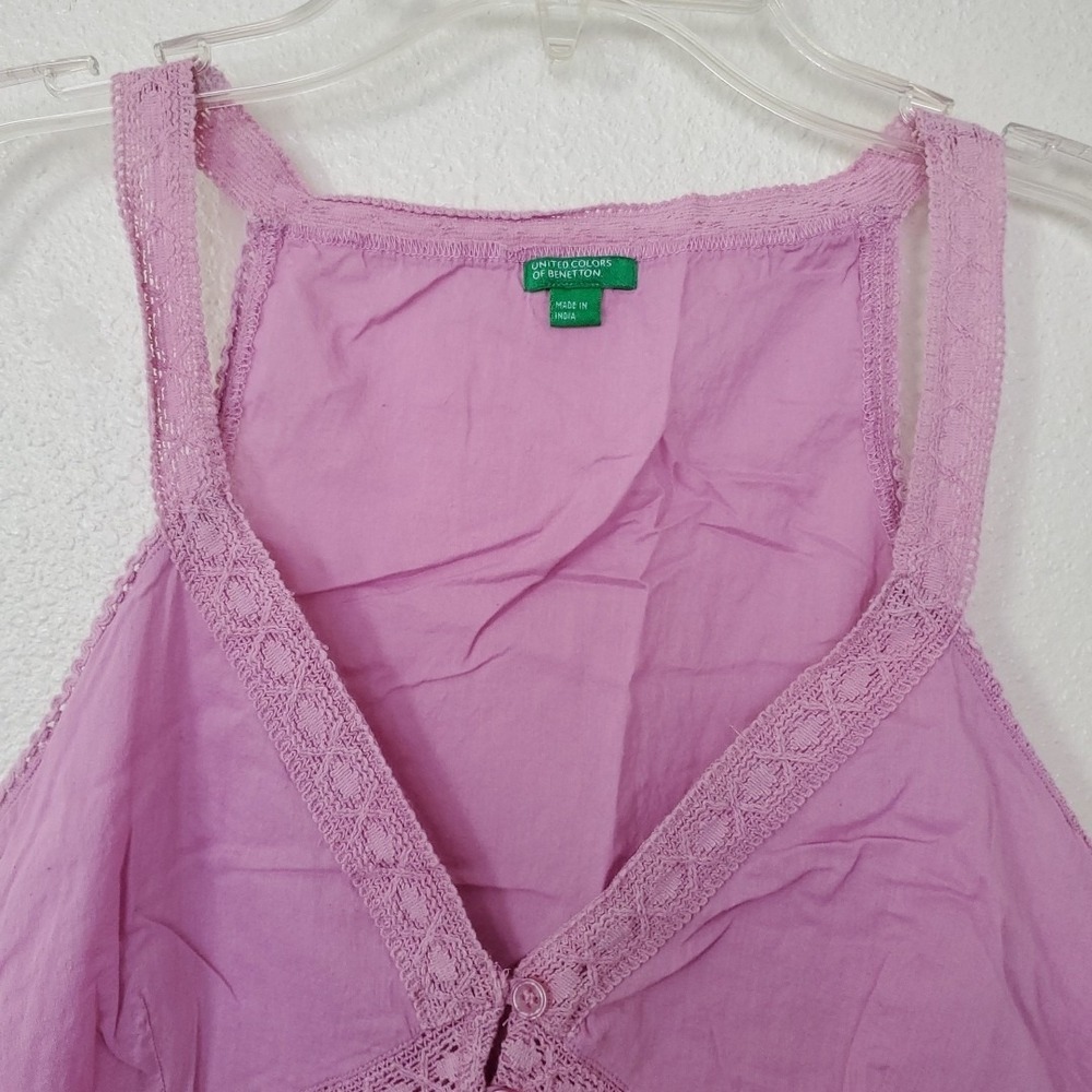 United Colors of Benetton Purple Crochet Lace Trim Button Front Tank Top Size M - Picture 6 of 16